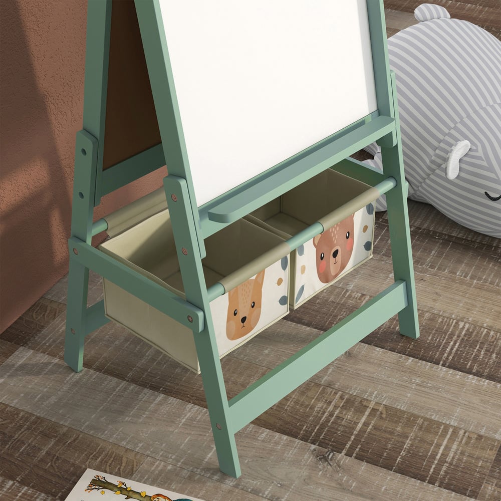 Tommy Toys 3-in-1 Kids Green Animal Theme Double Sided Easel with Paper Roll and Storage Image 3