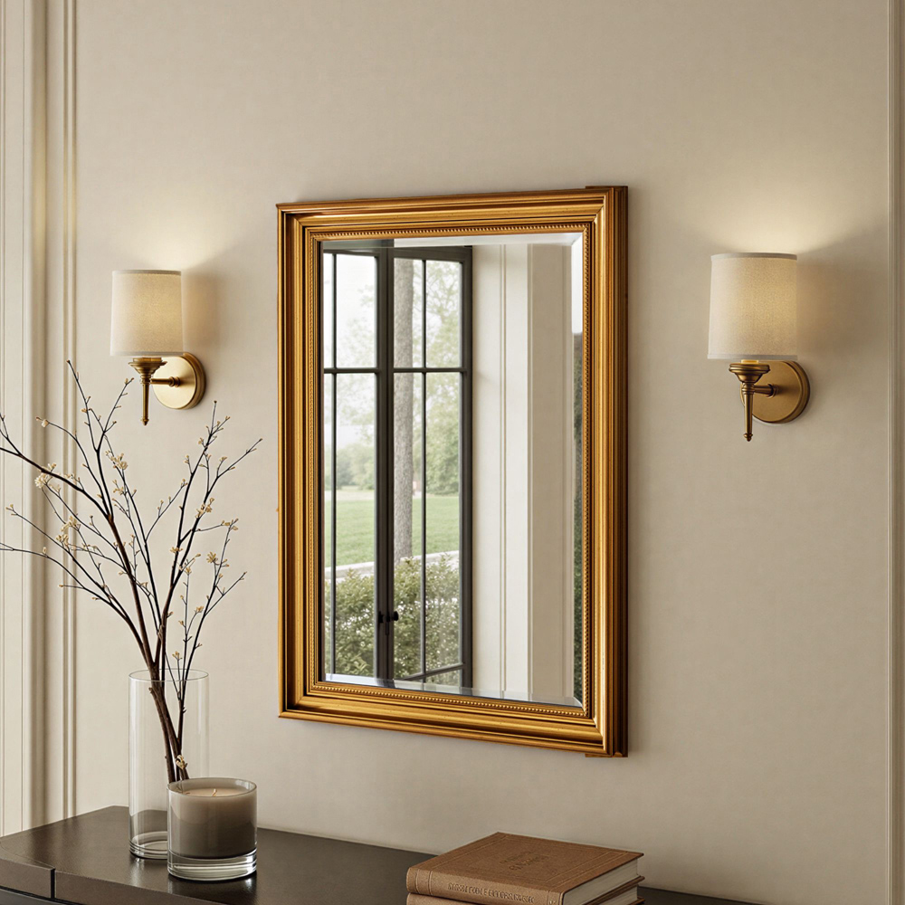 Yearn Gold Framed Beaded Classic Bevelled Wall Mirror 114.5 x 89cm Image 2