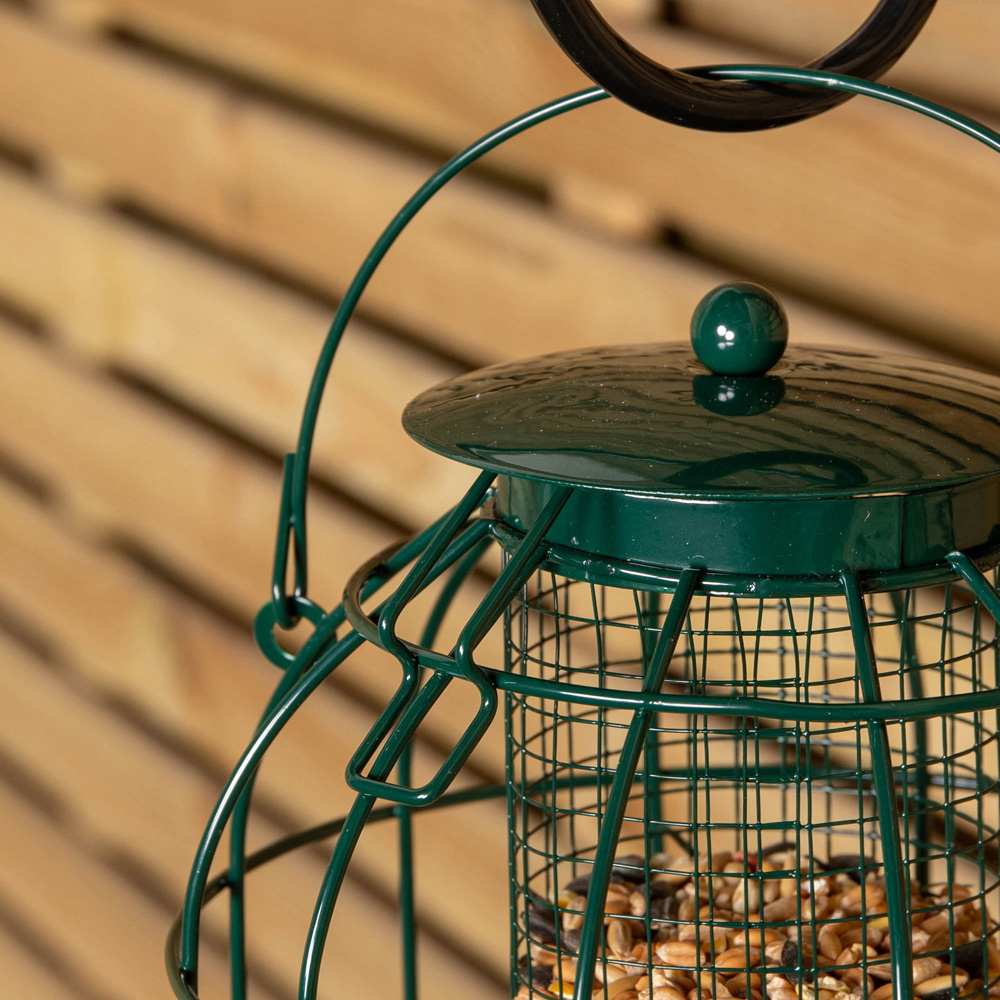 Samuel Alexander Green Metal Hanging Bird Nut Feeder with Squirrel Guard Image 3