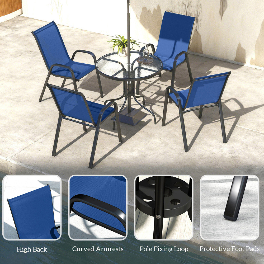 Outsunny 4 Seater Round Garden Dining Set with Parasol Hole Blue Image 7