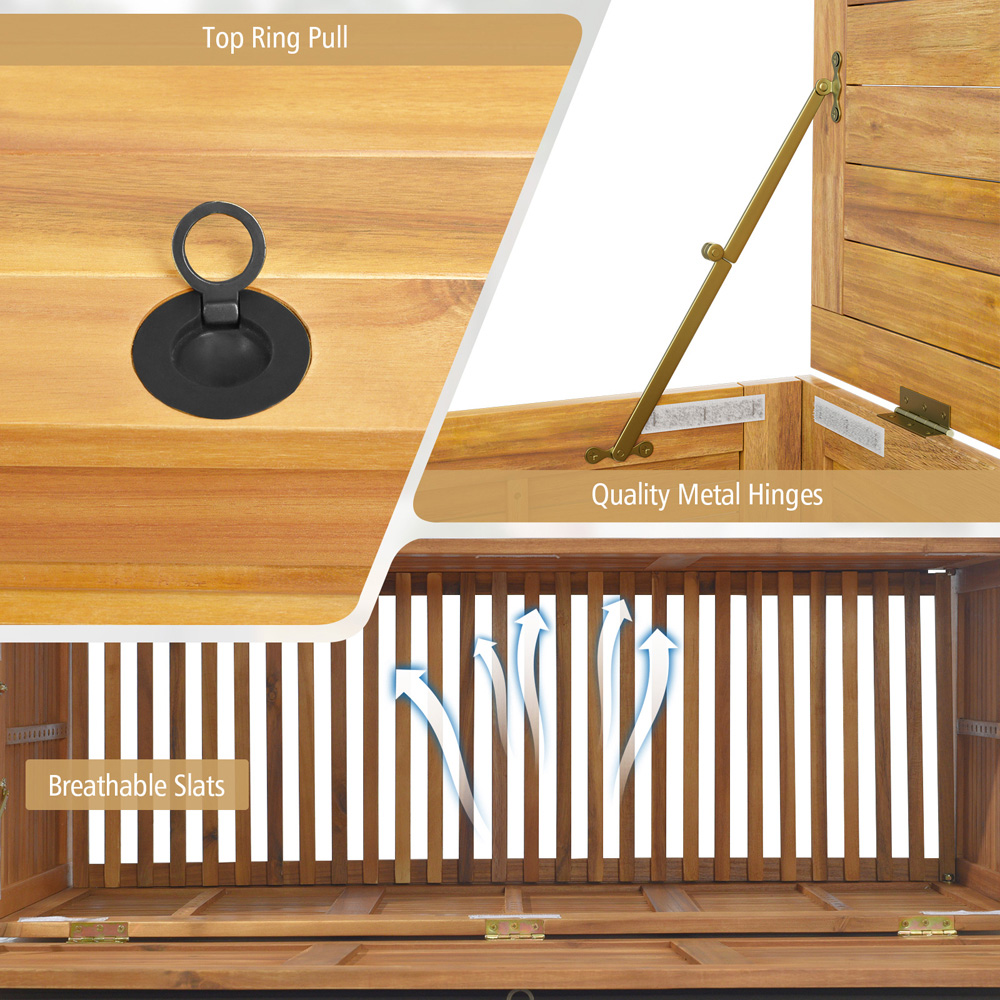 Costway 180L Acacia Wood Outdoor Storage Box with 2 Wheels Image 6