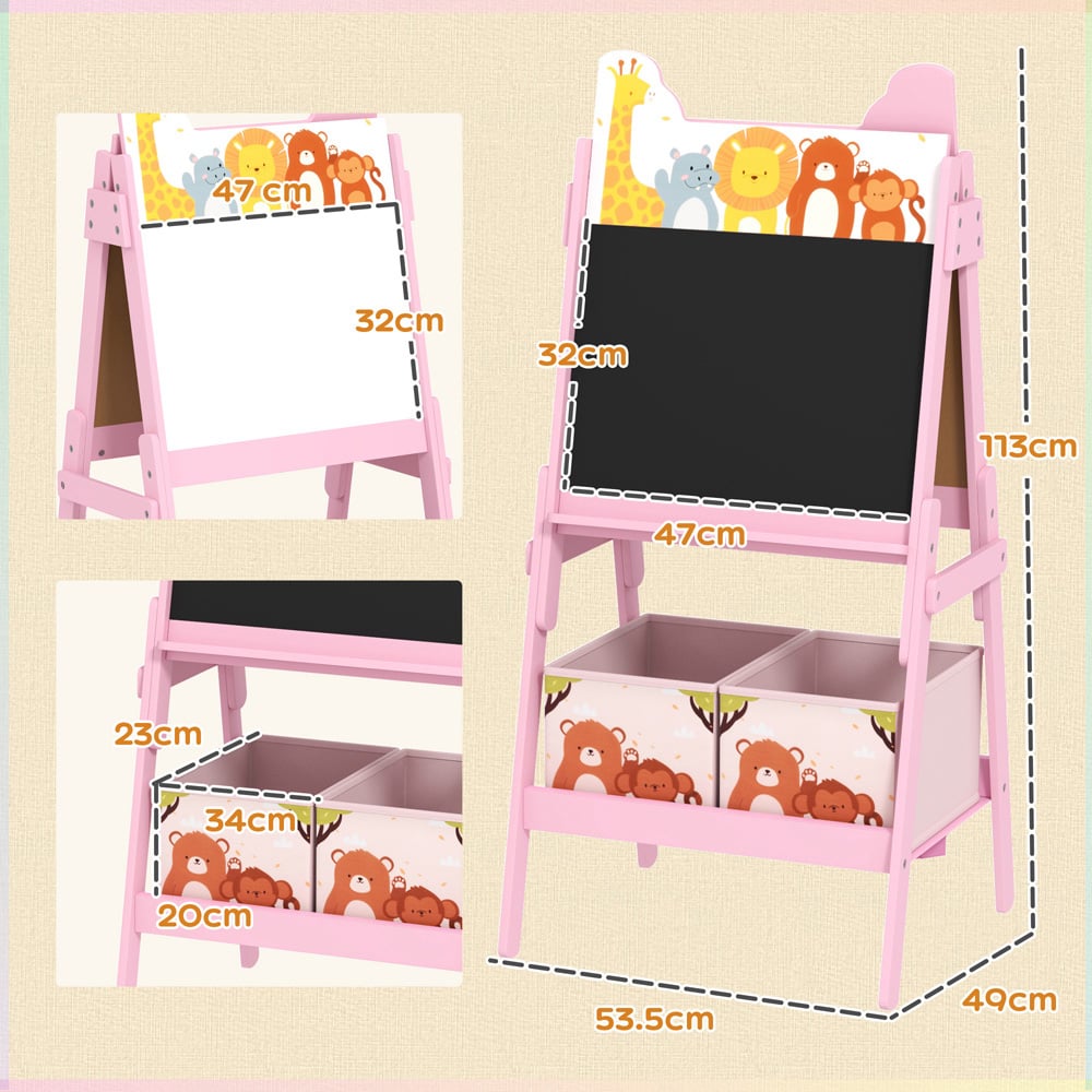 Tommy Toys 2-in-1 Kids Pink Double Sided Easel with Storage Box Image 9