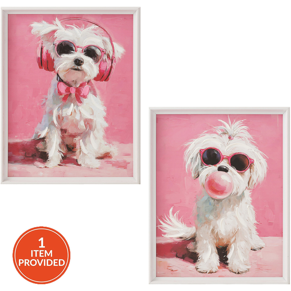 Poised Pink Maltese Dog Framed Art Image 1