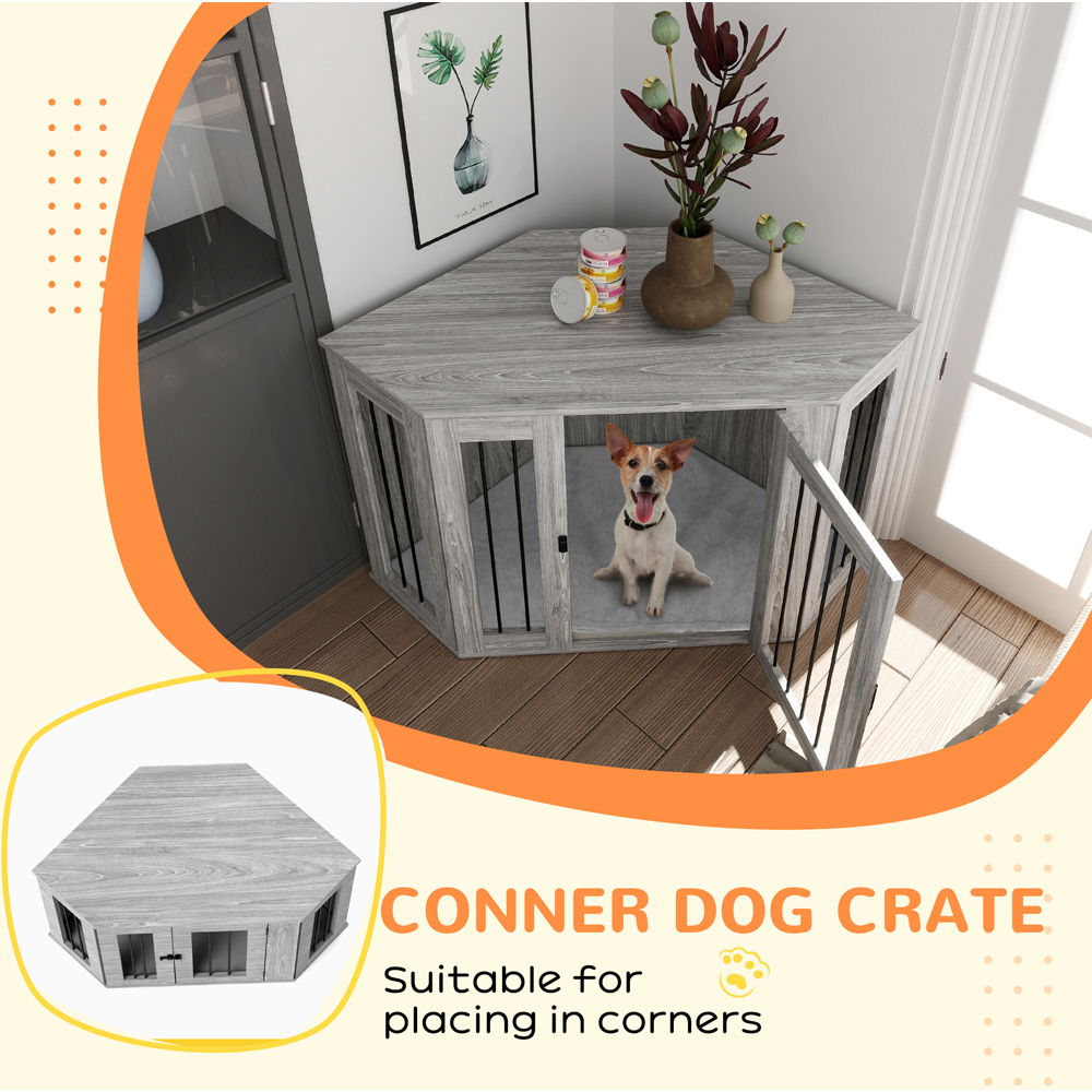 PawHut Grey Large Dog Crate Furniture Side Table Image 5