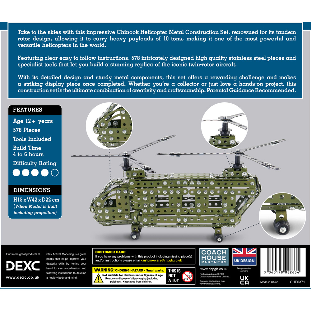Metal Chinook Helicopter 578 Piece Construction Set Image 3