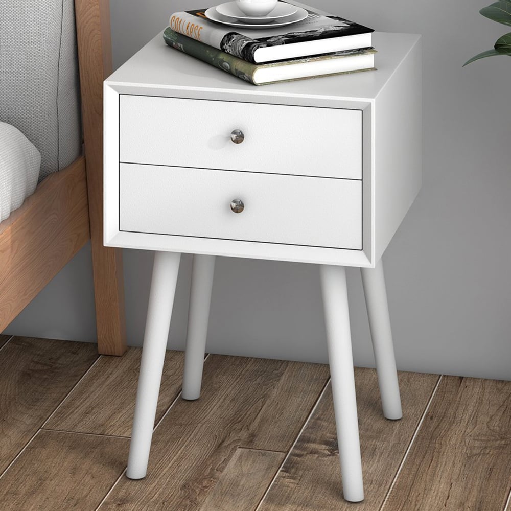 Costway 2 Drawer White Bedside Table Image 1