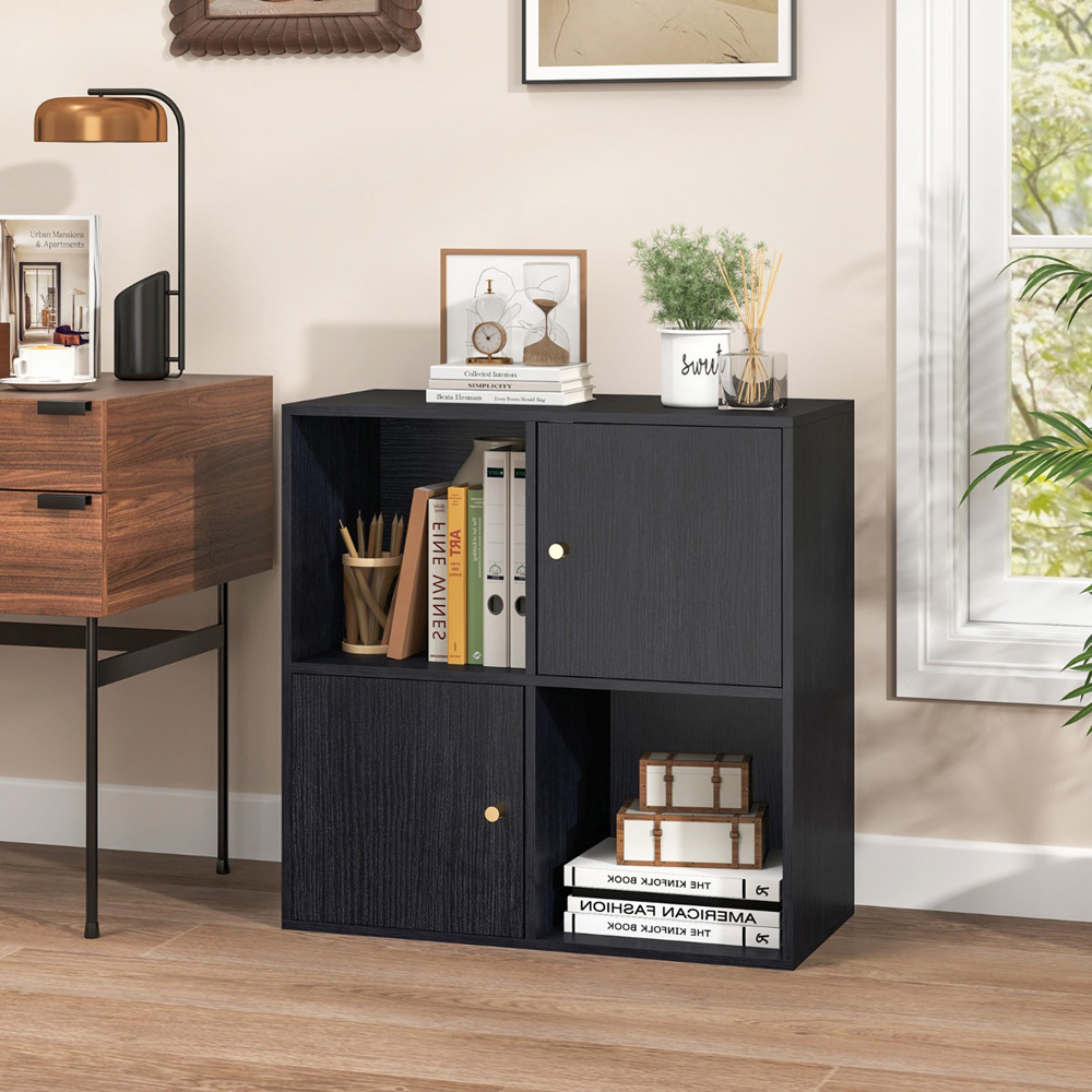 Costway 2 Door 2 Shelf Black Bookshelf Image 3