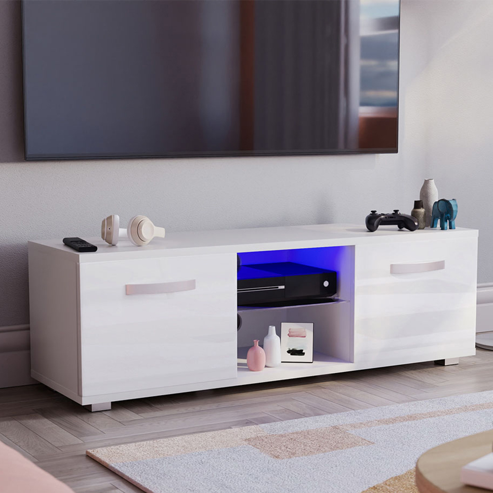 Vida Designs Cosmo 2 Door 2 Shelf White Small TV Unit with LED Image 1
