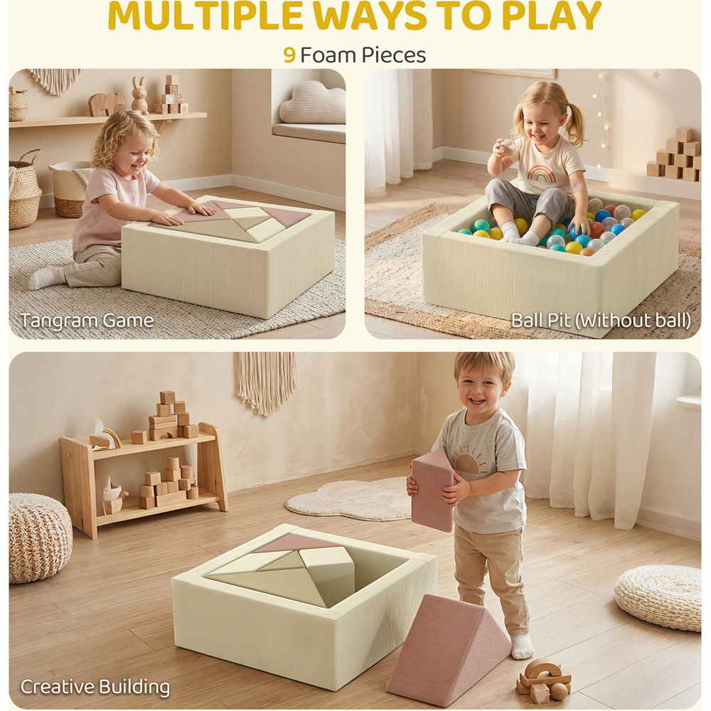AIYAPLAY Kids Beige Tangram-Inspired Soft Play Set with Removable Cover 9 Piece Image 5