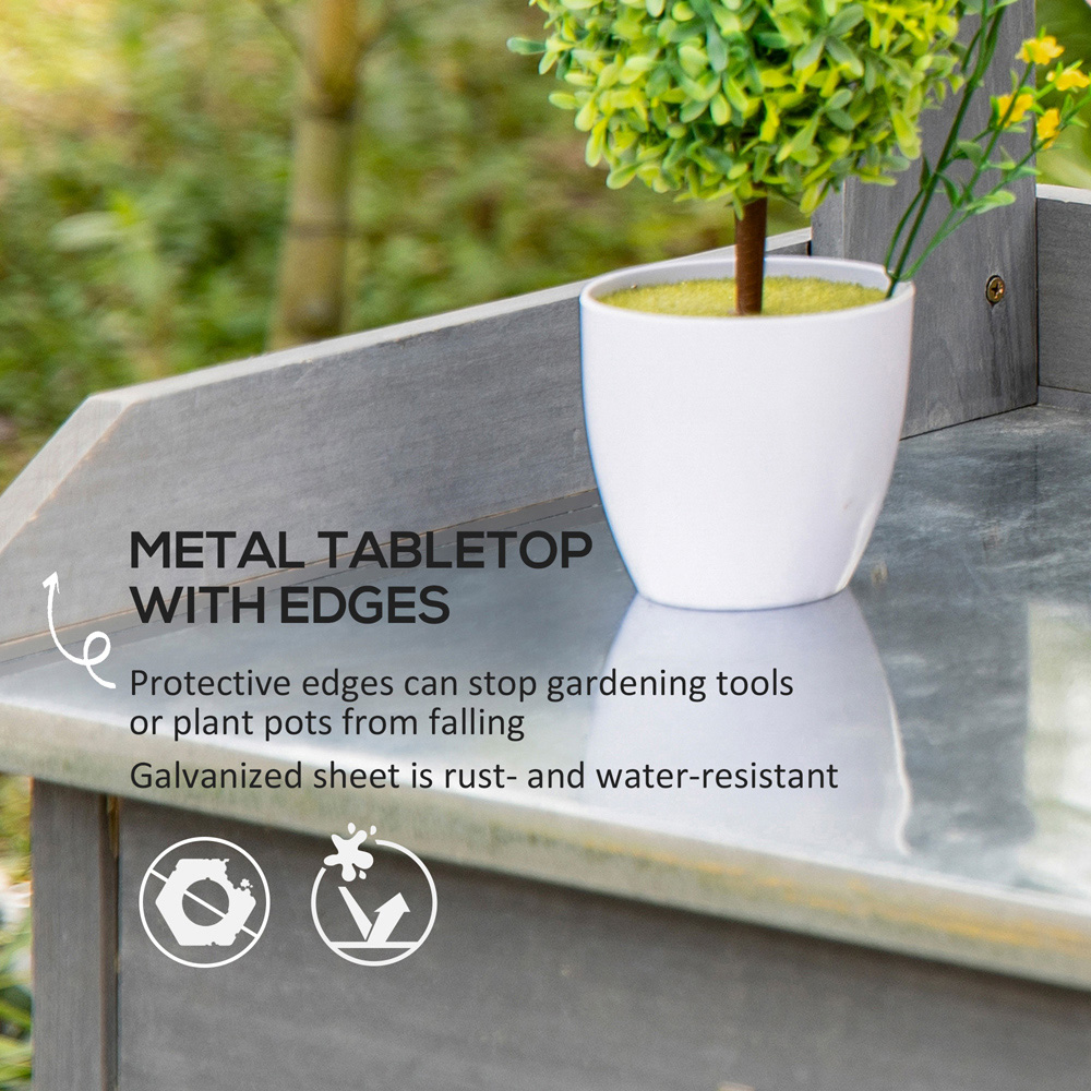 Outsunny Grey Wooden Potting Table Image 4