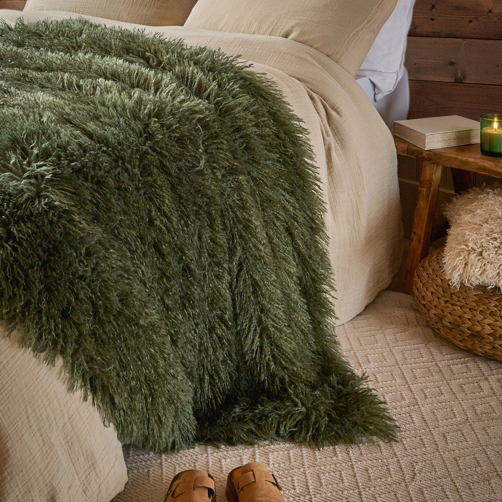 Furn Rowan Khaki Reversible Faux Fur Throw 130 x 175cm Image 5