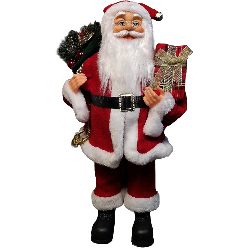 Samuel Alexander Red Standing Santa Claus with Present and Green Sack Decoration 60cm Image 1