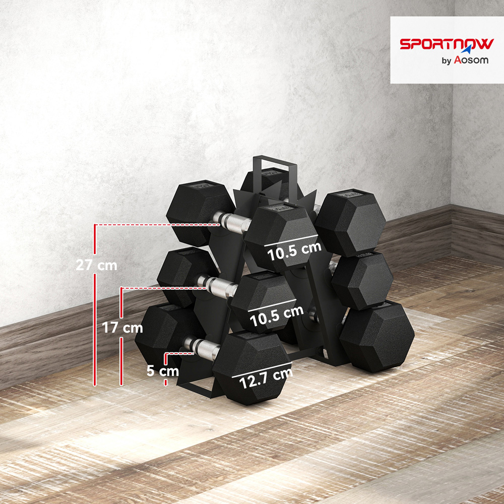 SPORTNOW Black Hex Dumbbell Set with Storage Rack 36kg 6 Pack Image 9