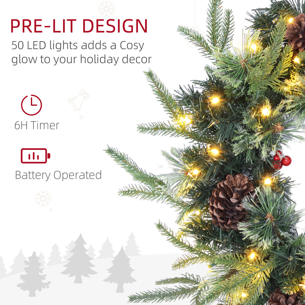 Everglow Green Christmas LED Wreath with Pine Cones and Red Berries 60cm Image 5