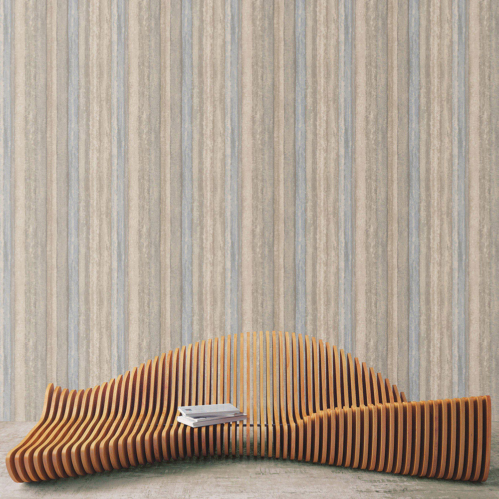 Galerie Ambiance Stripe Beige and Blue Wallpaper Image 2