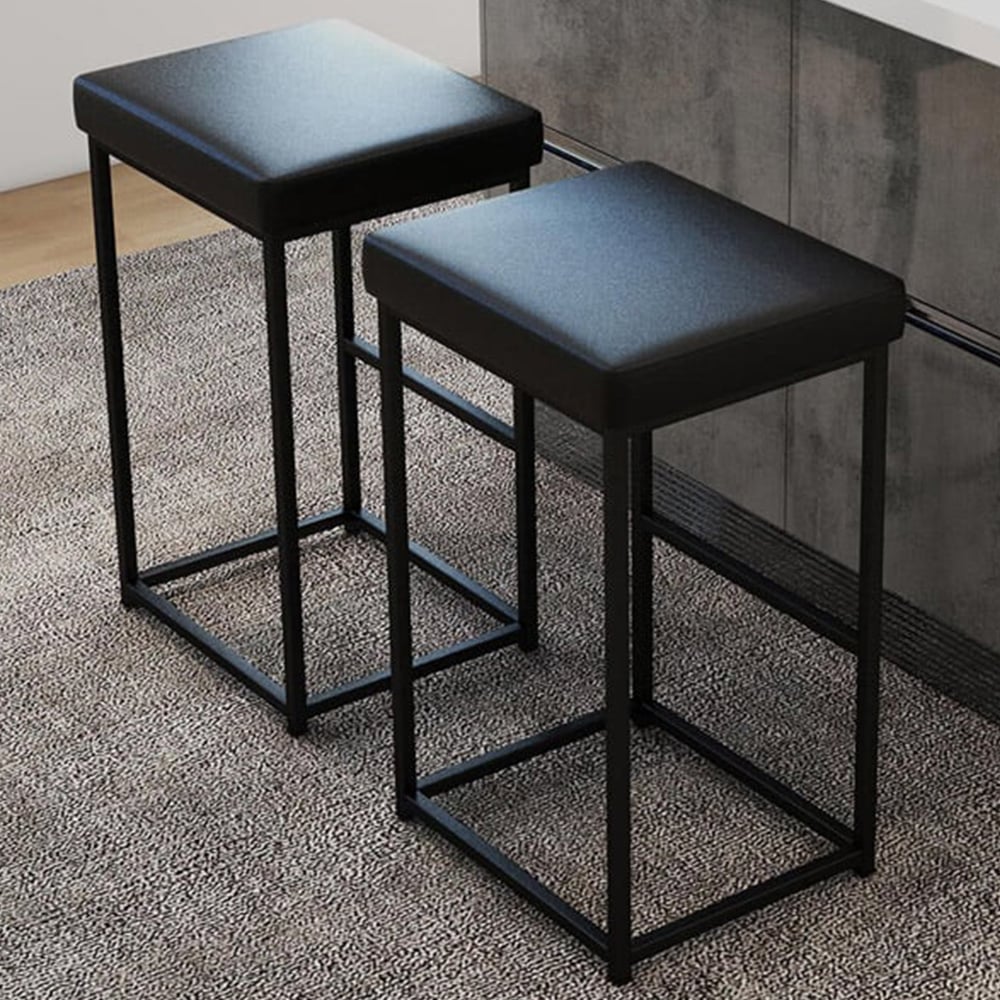 Costway Black PU Leather Bar Stool Set of 2 Image 1