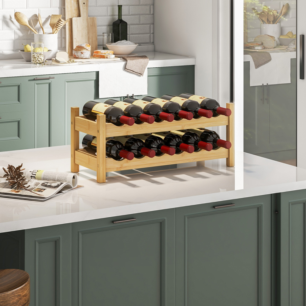 Costway 2 Tier Natural Wine Rack Image 2