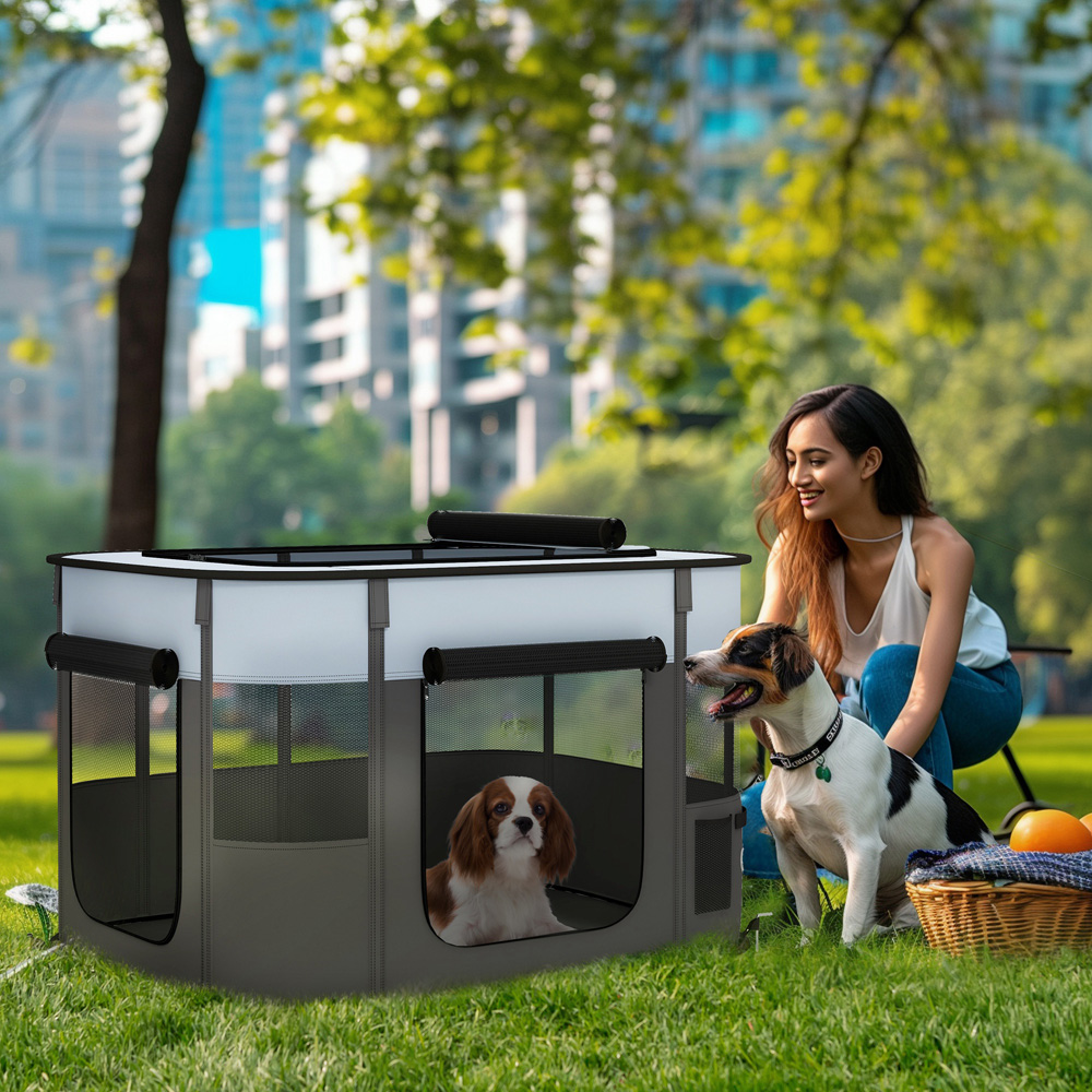 PawHut Grey Portable Small Animal Playpen Large Image 2