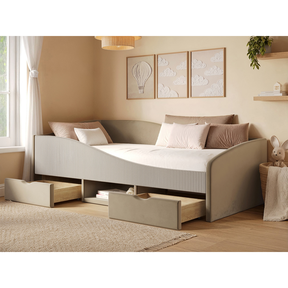 Flair Aubrey Beige Velvet and Cord Low Sleeper Bed with Storage Image 7