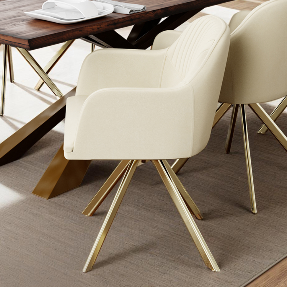 tectake Lona Set of 2 Cream and Gold Velvet Fabric Swivel Accent Chair Image 1