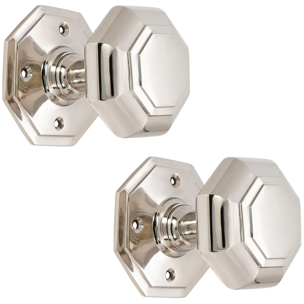 Spira Brass Polished Nickel Octagonal Mortice Door Knob 2 Pack Image 1
