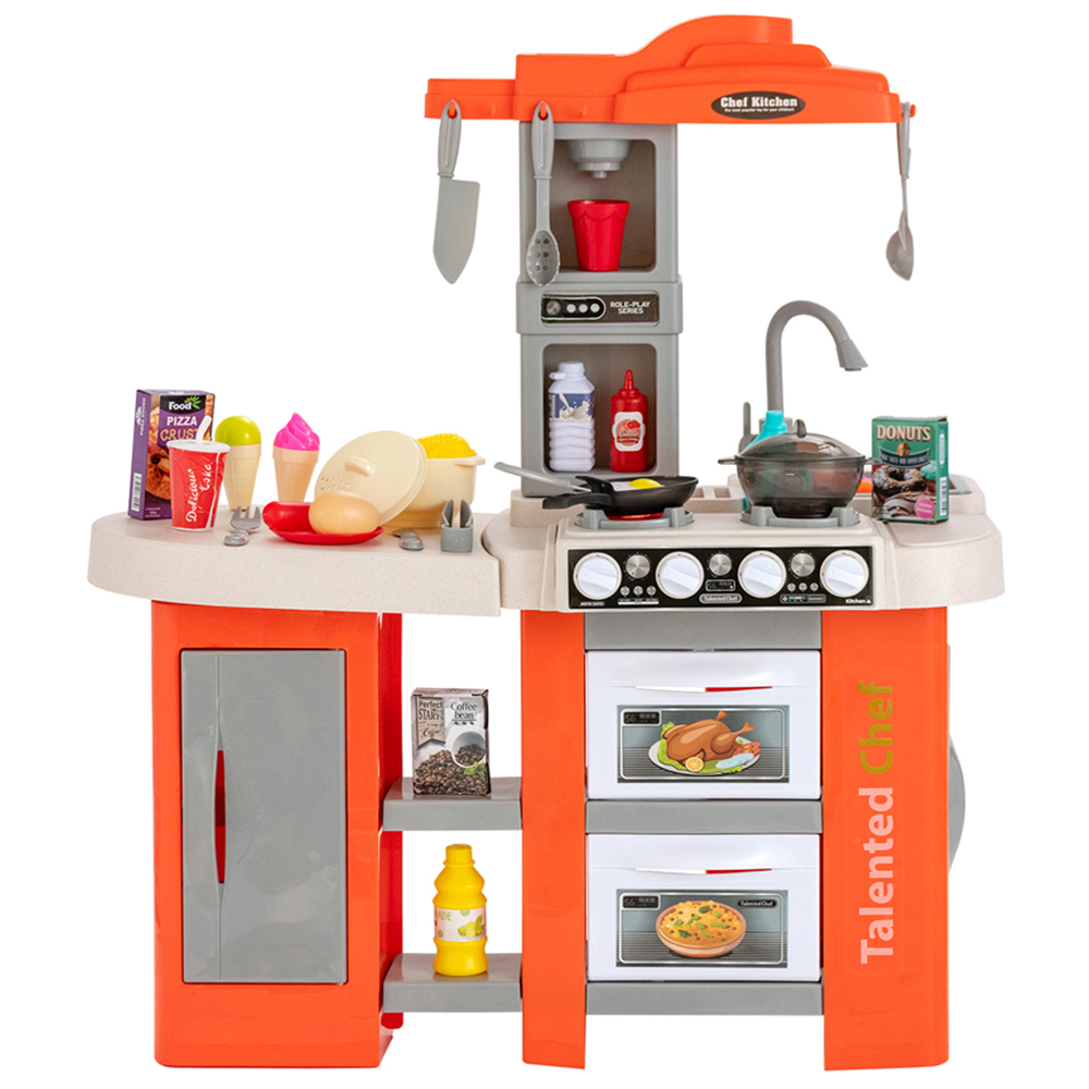 Costway Orange Kids Kitchen Play Set with Lights 67 Piece Image 3