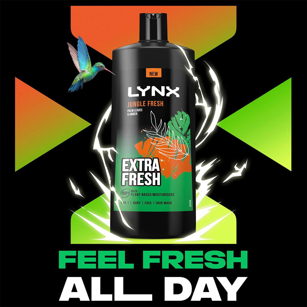 Lynx Jungle Fresh Extra Fresh 3-in-1 Body Face and Hair Shower Gel 225ml 6 Pack Image 4