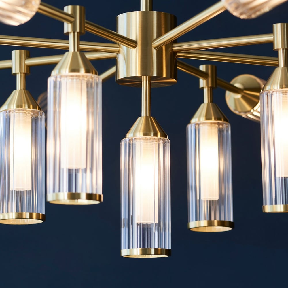 Merano Trieste Clear Frosted Glass Satin Brass Plate Multi Arm Pendant Ceiling Light Image 5