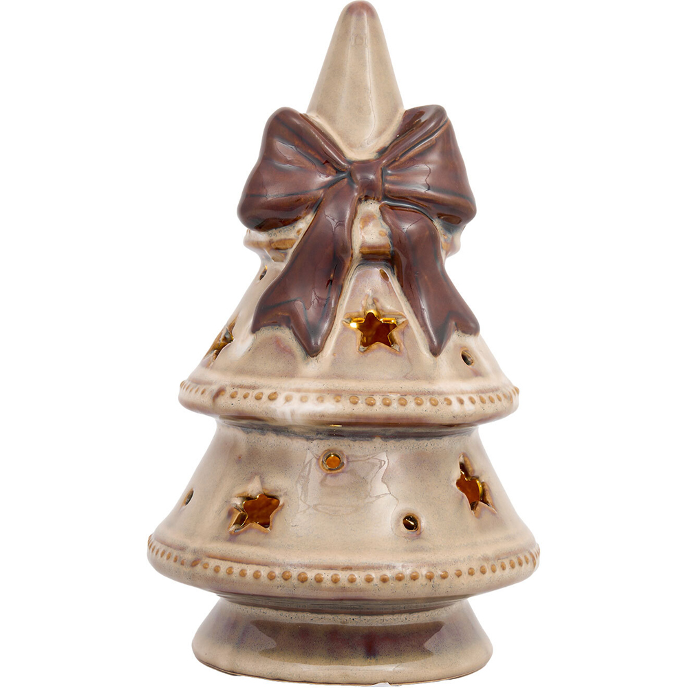 LED Glazed Brown Bow Christmas Tree Ornament Image 1