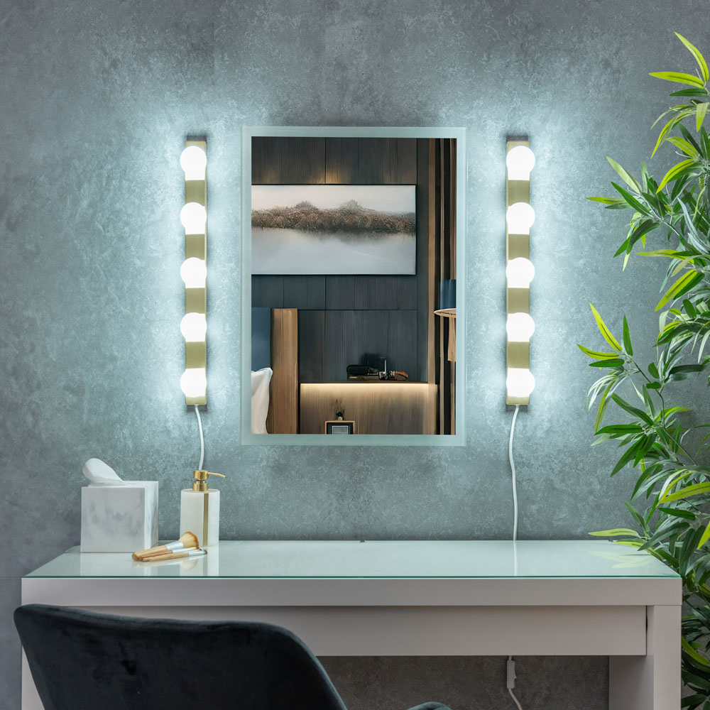 ValueLights Hollywood Brushed Gold Plug-In LED Bar Wall Light Image 2