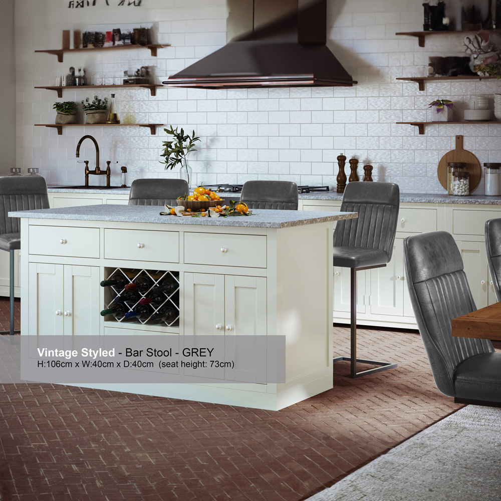 Baumhaus Grey Leather Vintage Bar Stool Set of 2 Image 6