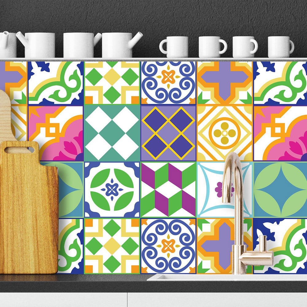 Walplus Classic Spanish Colourful Mixed 1 Tile Sticker 24 Pack Image 2