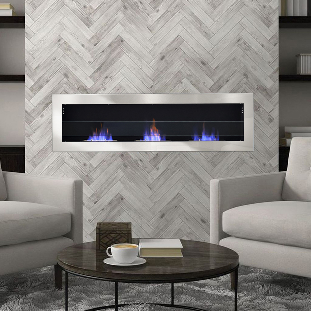 Living and Home White Wall Mounted Recessed Bio Ethanol Fireplace with Adjustable Flame 55 inch Image 8