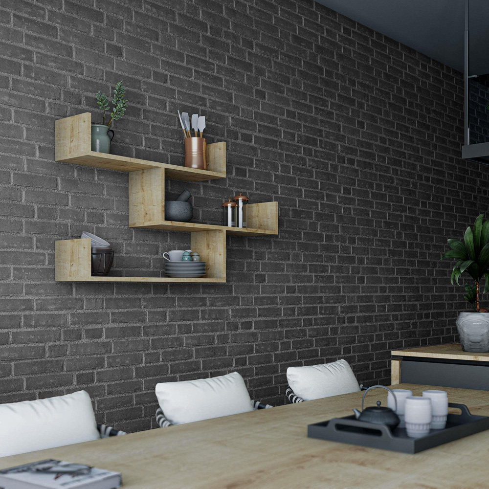 Decortie Tibet 3 Shelf Oak Modern Wall Mounted Bookcase Image 3