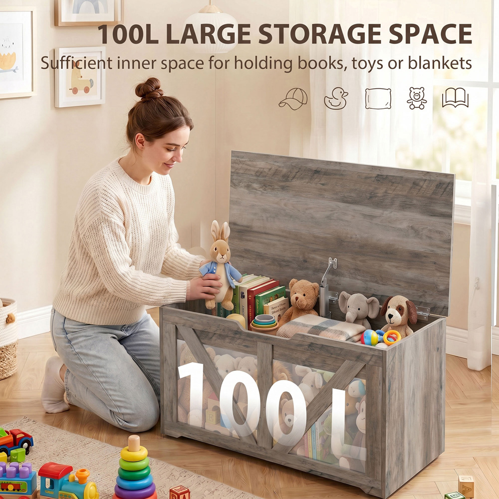 HOMCOM 100L Grey Storage Trunk with Safety Hinge Image 5