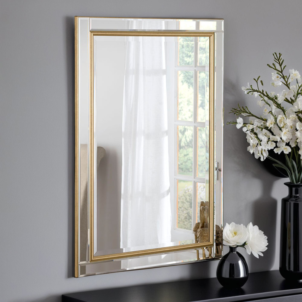 Yearn Timeless Gold Brass Bevelled Wall Mirror 91 x 65cm Image 2