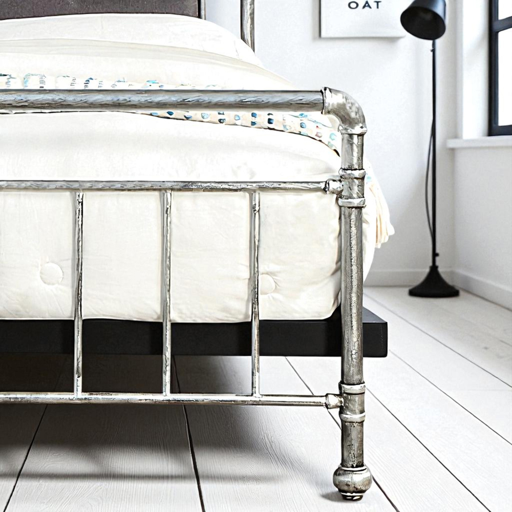 OAT Home Shoreditch Double Distressed Silver Industrial Scaffold Metal Bed Image 5