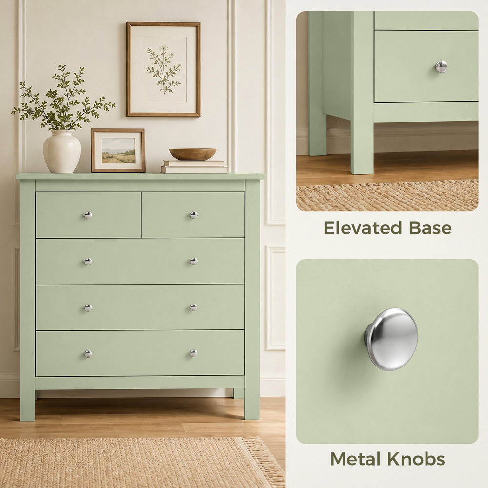 HOMCOM 5 Drawer Sage Green Modern Dresser Image 7