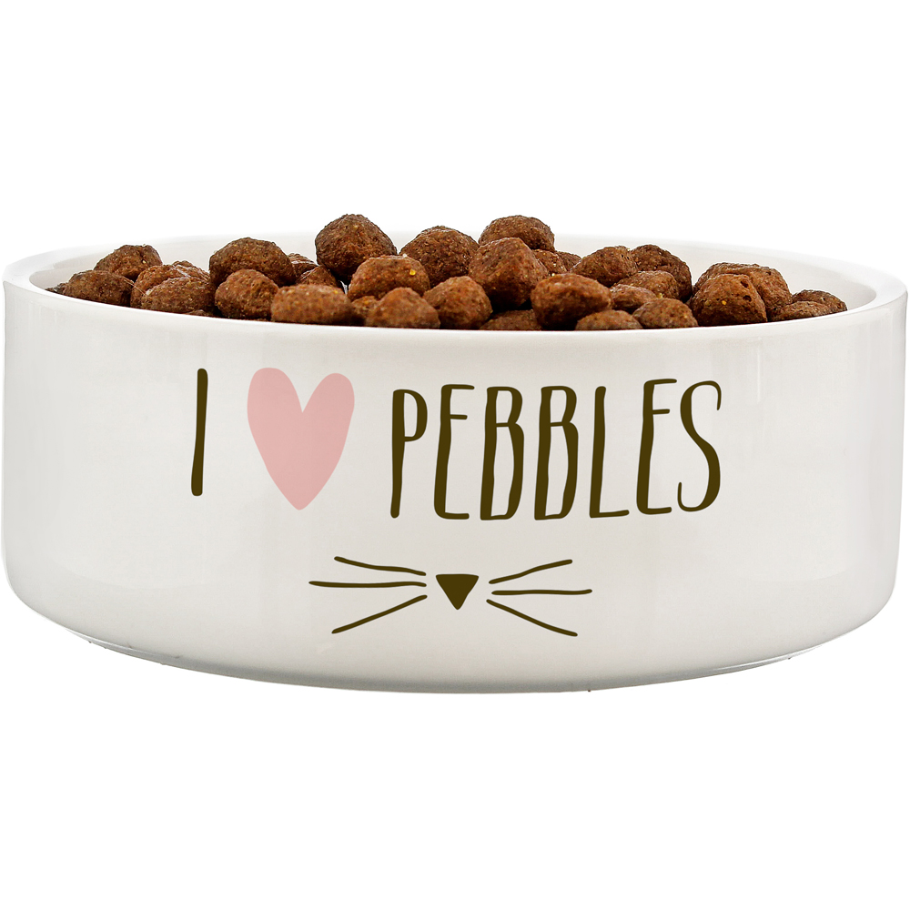 Personalised Memento Cat Features Medium White Pet Bowl 14cm Image 1