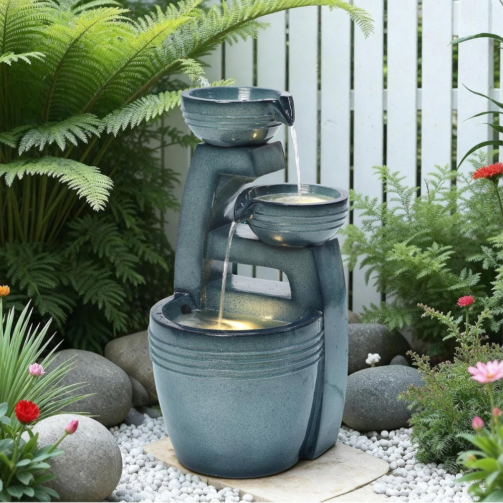 Serenity 3-Tier LED Faux Ceramic Water Feature Image 2
