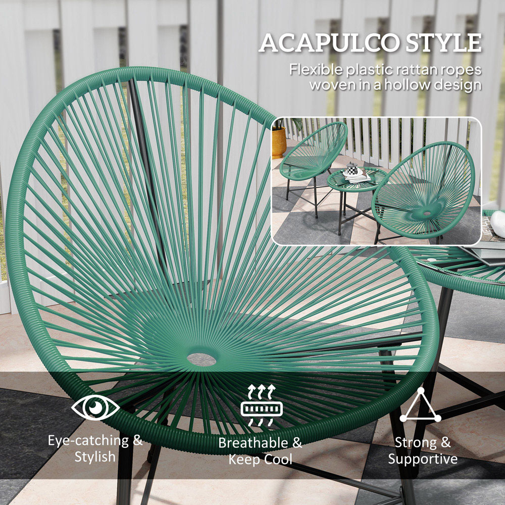 Outsunny 2 Seater Green Rattan Acapulco Garden Bistro Set Image 5