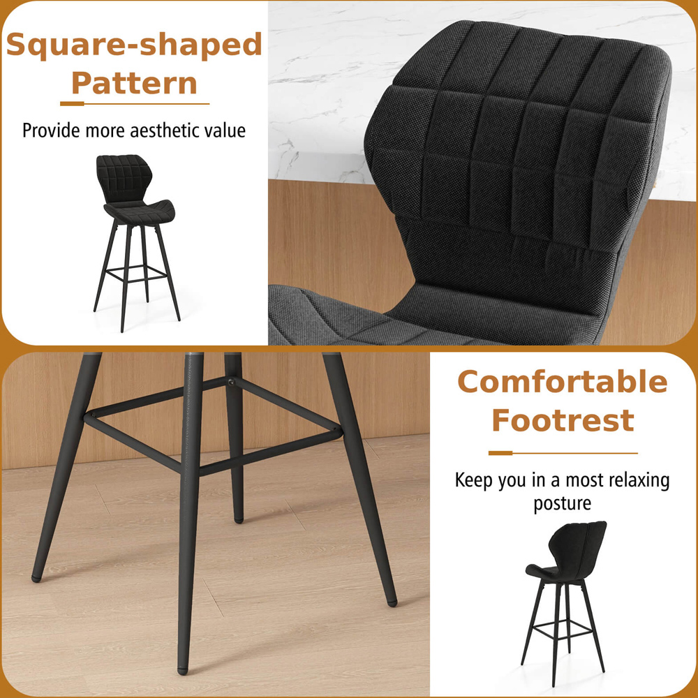 Costway Set of 2 Black Curved Backrest Bar Stool Image 6