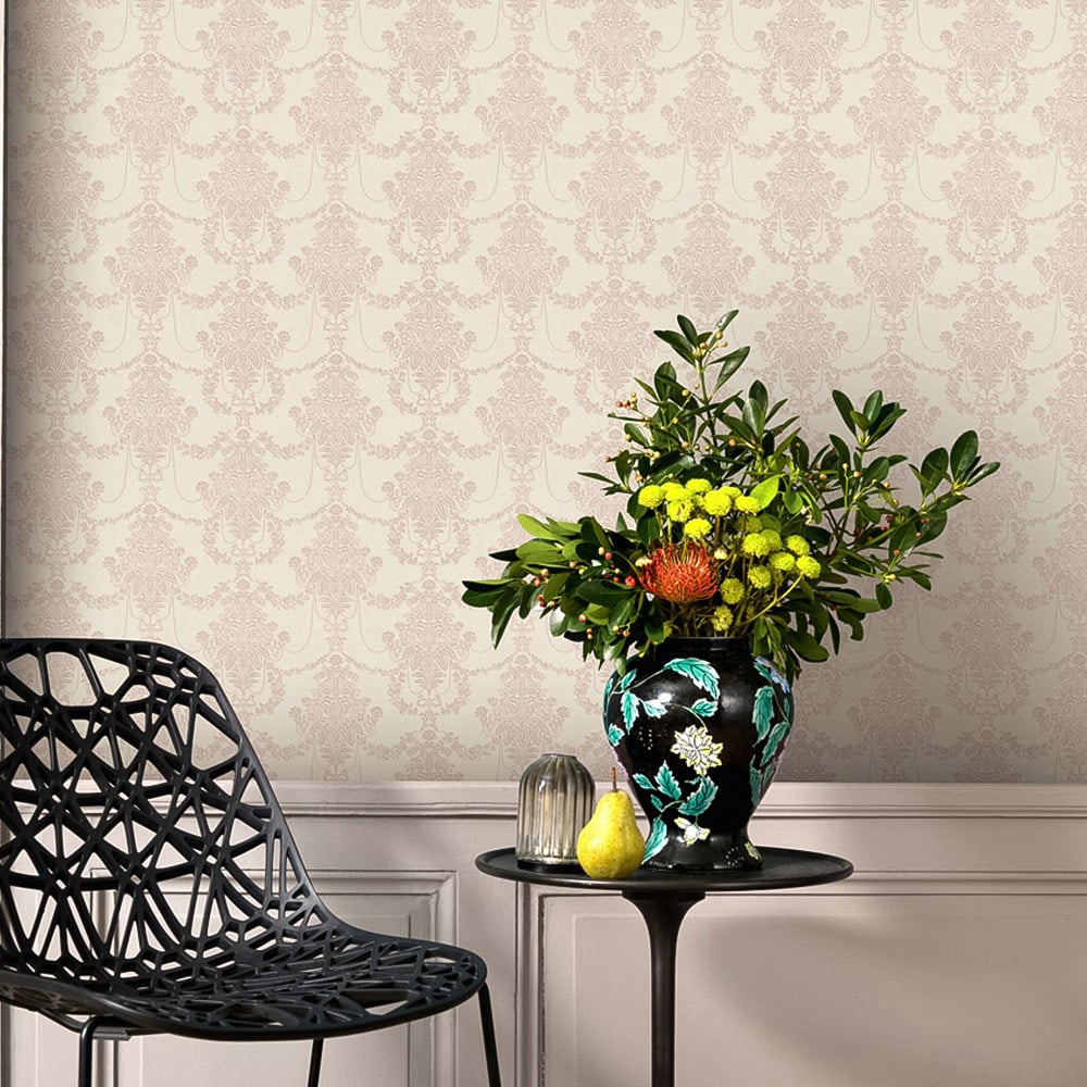 Erismann Timeless Damask Textured Pink Vinyl Wallpaper Image 4