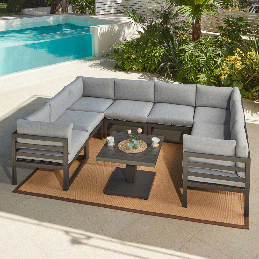 Home Detail Faro 8 Seater Dark Grey U Shape Garden Sofa Set with Rising Table Image 1