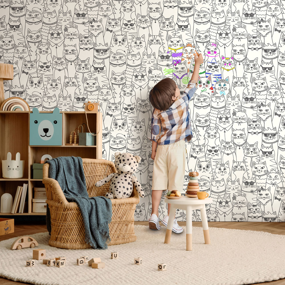 Holden Decor Colour Me Cats Black and White Wallpaper Image 3