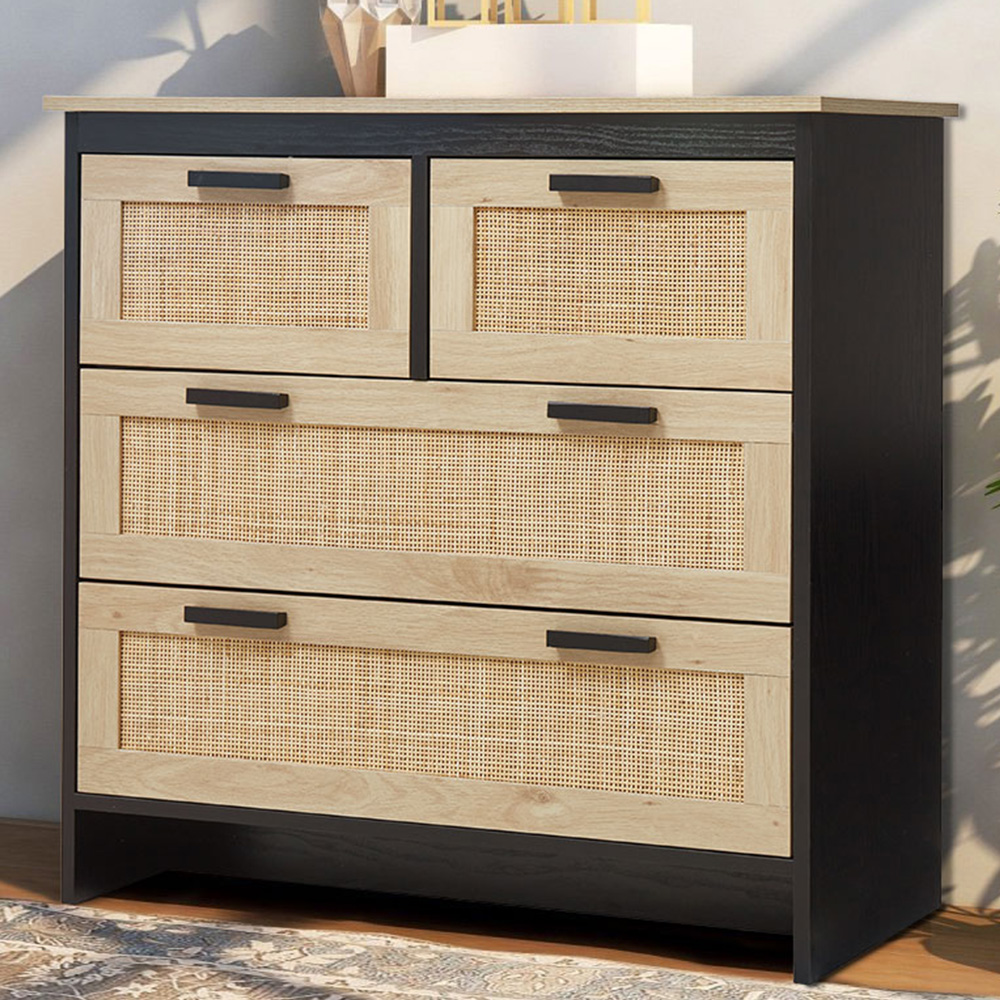 Living and Home Rattan Wood Storage Cabinet Image 1