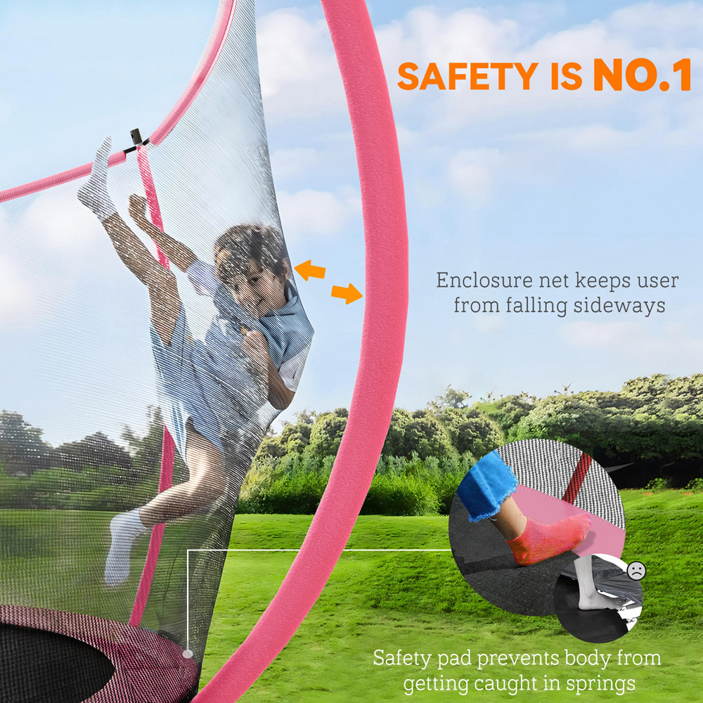 SPORTNOW 10ft Pink Trampoline with Enclosure Net and Spring Cover Image 8