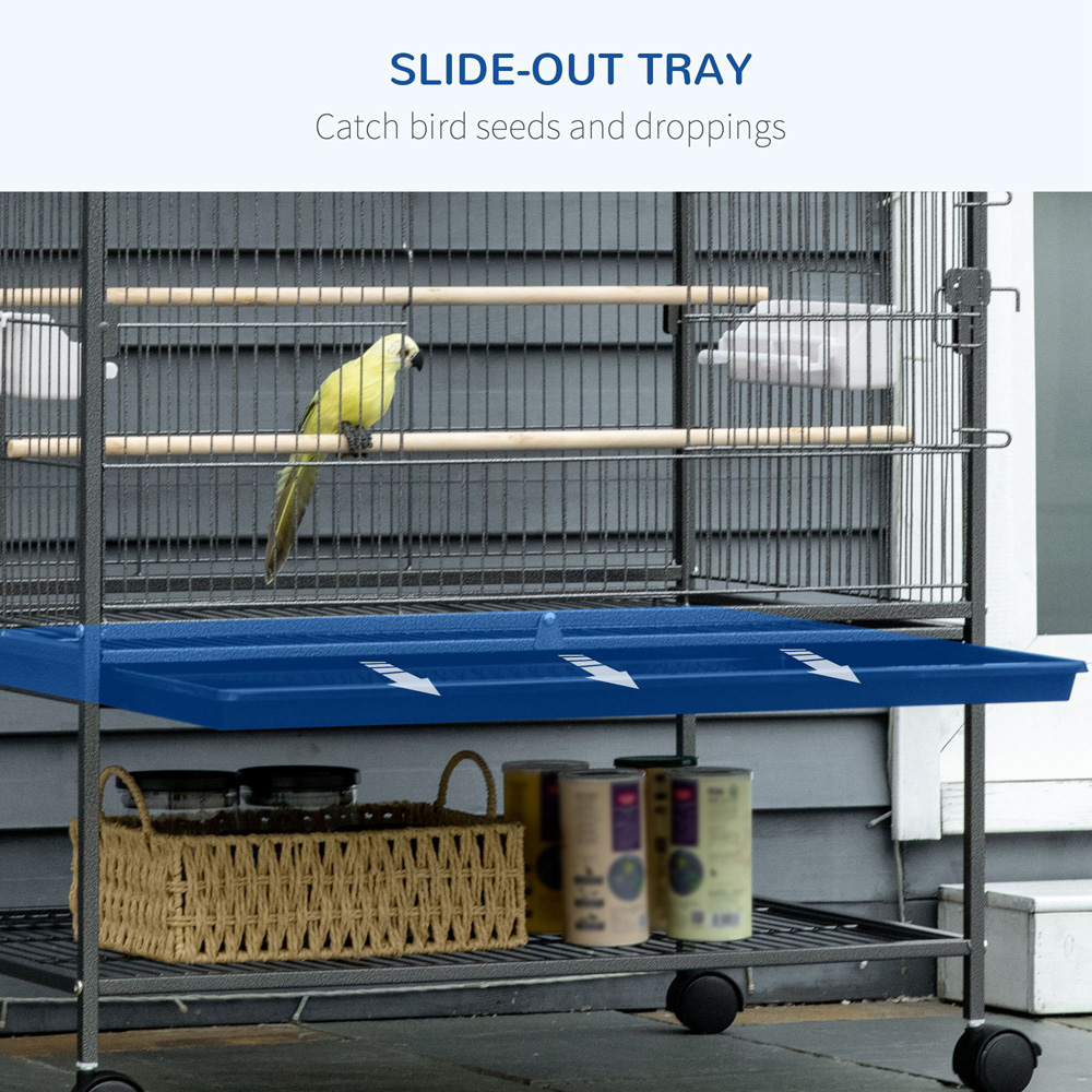 PawHut Large Grey Bird Cage with Stand Image 4