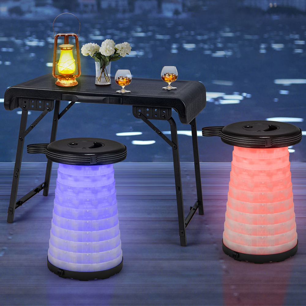 Costway 2 Seater Black Folding Table and Stool Set with LED Image 1
