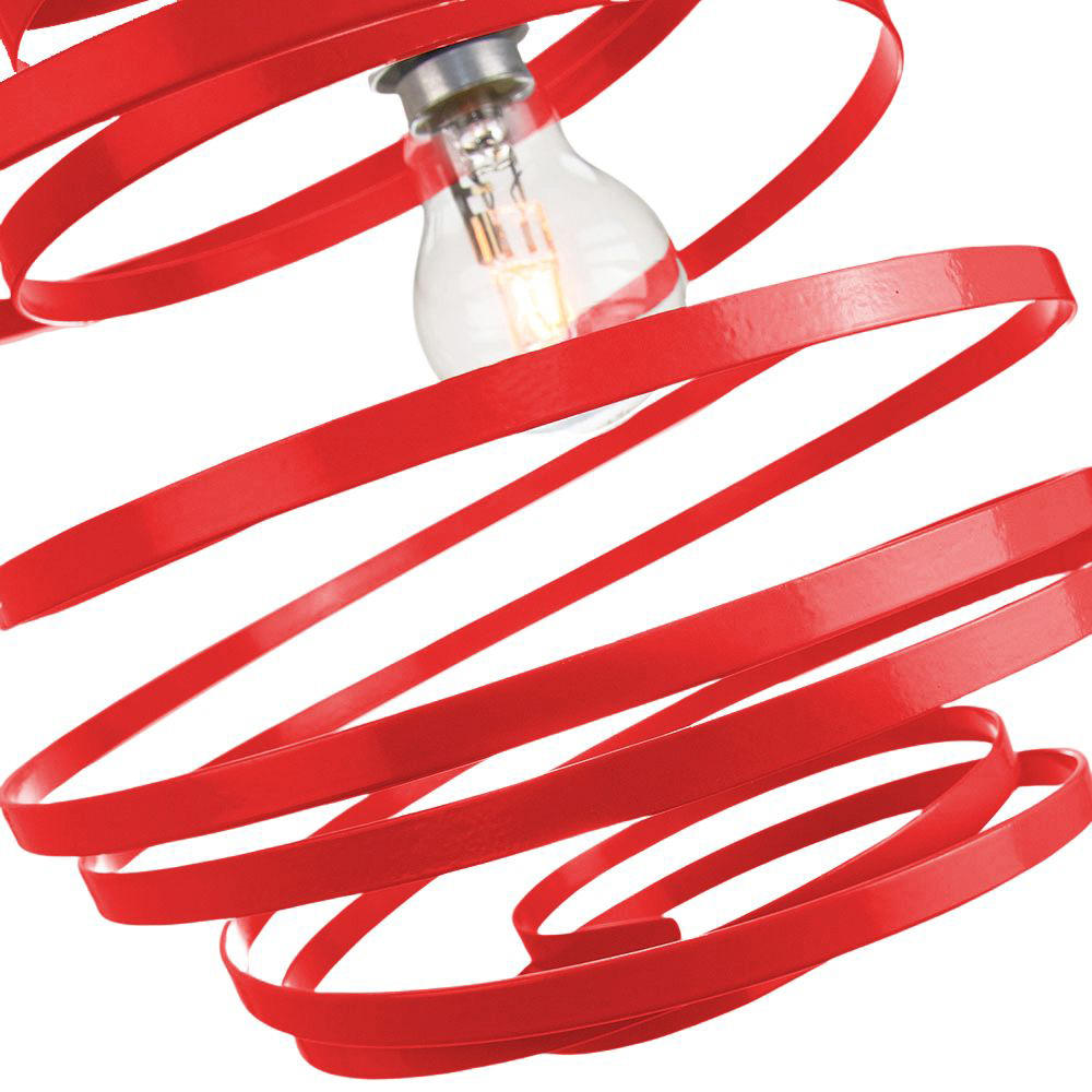 Happy Homewares Red Gloss Metal Ribbon Swirl Ceiling Light Pendant Image 2